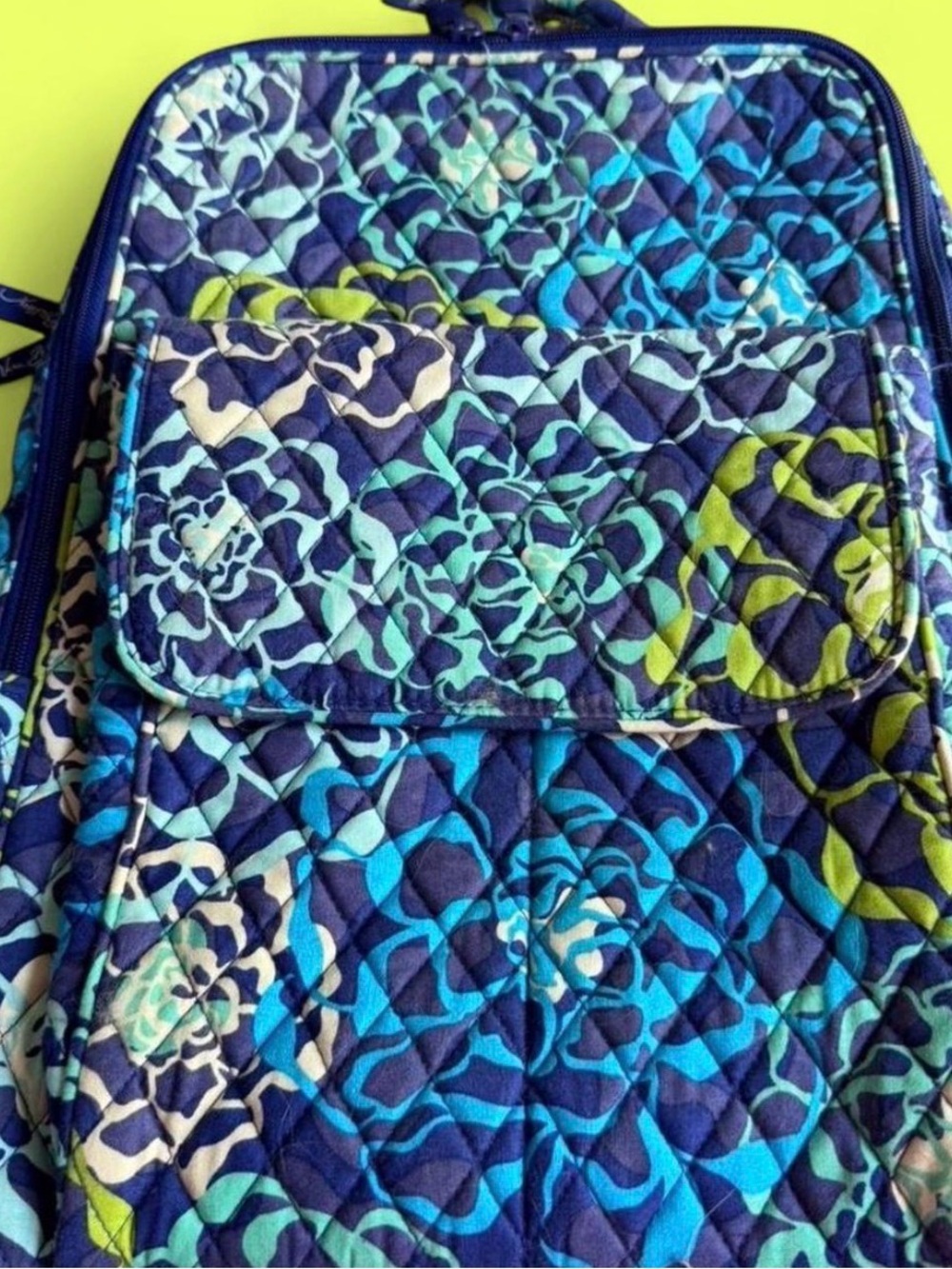 Vera Bradley Katalina Blues Quilted Backpack in Blue, Navy & Lime Floral